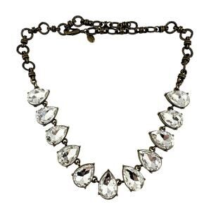 Chicos Glass Rhinestone Teardrop Glam Antiqued Gold Tone Statement 20" Necklace